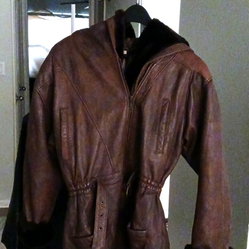Billy leather brown jacket xl with faux fur